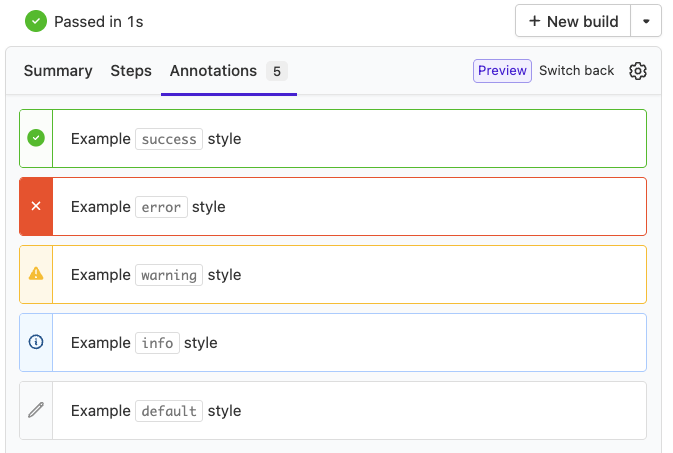 Screenshot of available annotation styles