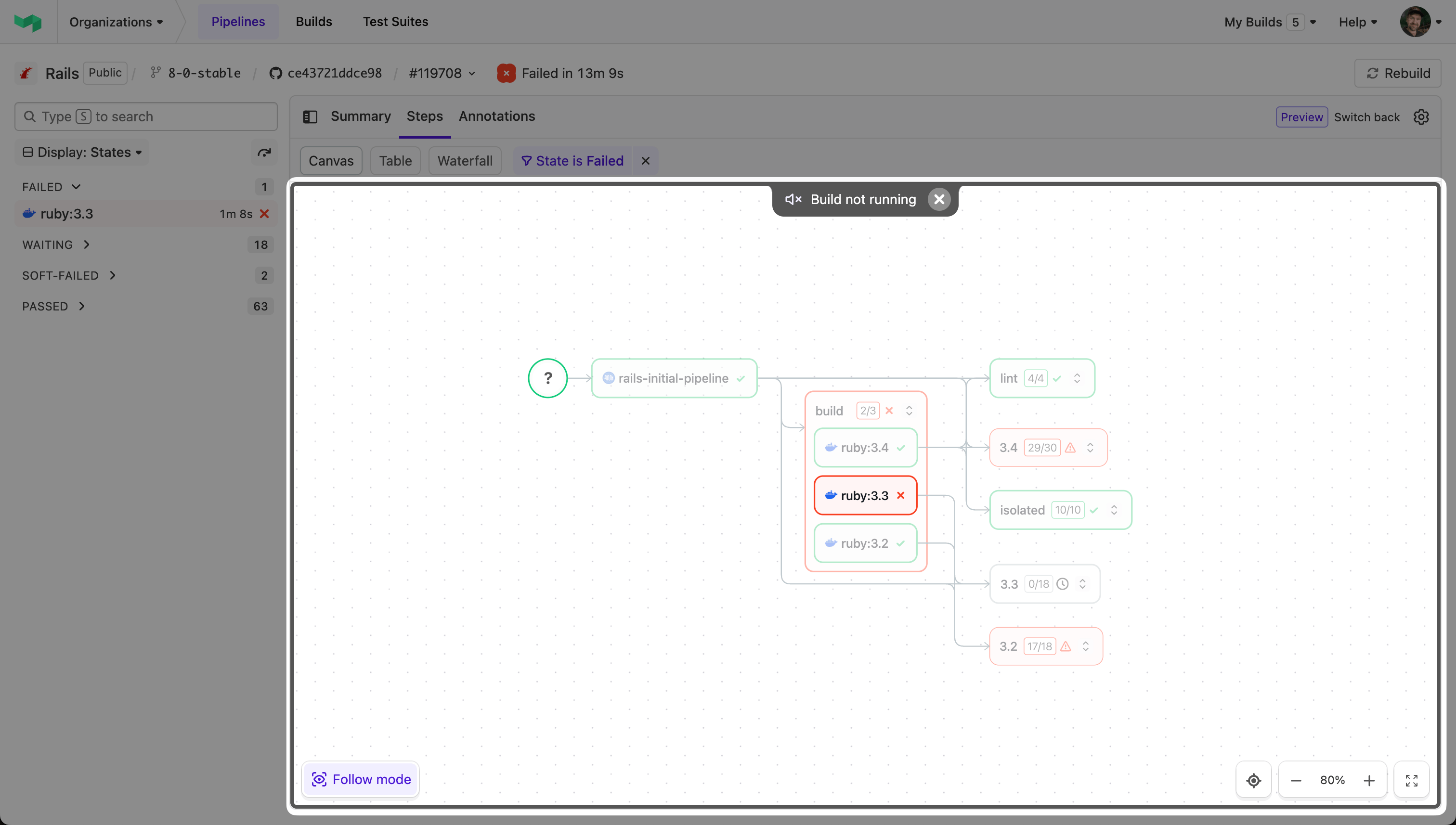 Screenshot showing the follow mode