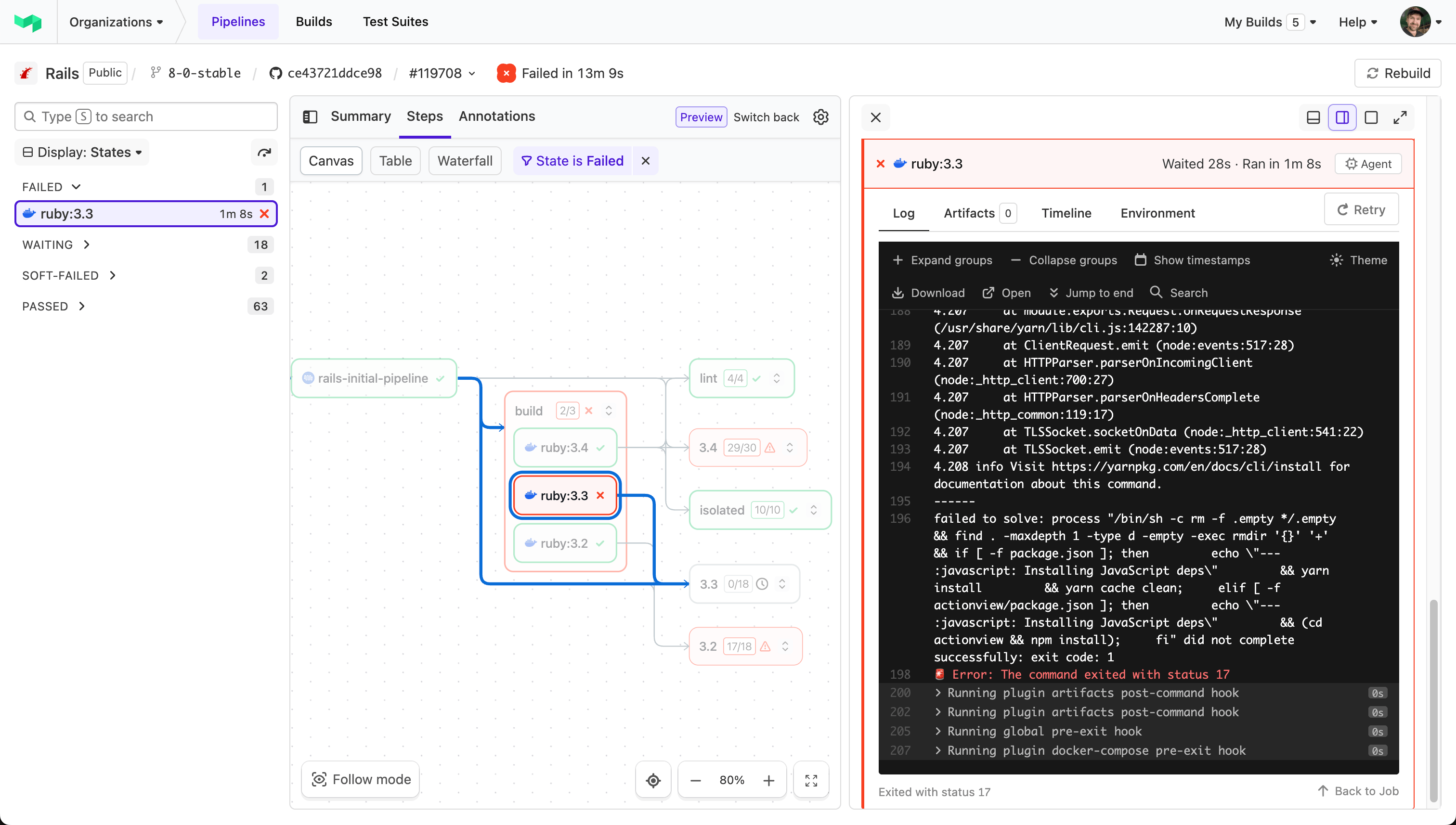 Screenshot showing the parts of the build page